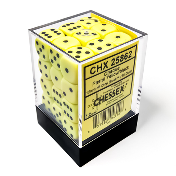 36 d6 Dice Chessex PASTEL YELLOW Black 25862 Dadi immagine 1