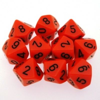 10 d10 Dice Set Chessex OPAQUE ORANGE black 26203 Dadi OPACO ARANCIONE nero