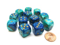 12 d6 Dice Chessex Gemini Polyhedral BLUE TEAL 26659 Dadi BLU ACQUA