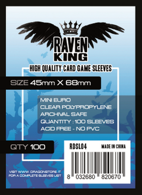 100 Sleeves RAVEN KING 45x68 Bustine Protettive Mini Euro