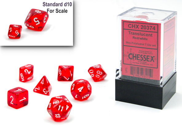 7 Die Set Chessex TRASLUCENT RED WHITE 20374 Dadi immagine 1