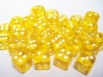 36 d6 Dice Chessex TRANSLUCENT YELLOW WHITE 23802 Dadi