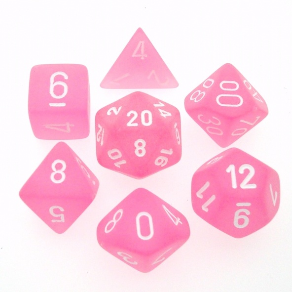 7 Die Set Chessex  FROSTED PINK white Dice ROSA bianco Dadi Dado 27464 immagine 1