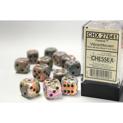 12 d6 Dice Chessex Festive VIBRANT BROWN 27641 Dadi