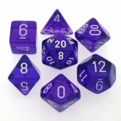 7 Dice Chessex TRANSLUCENT PURPLE 23077 Dadi