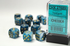 12 d6 Dice Chessex PHANTOM TEAL GOLD 27689 Dadi
