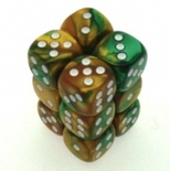 12 d6 Dice Chessex GEMINI GOLD GREEN 26625 Dadi ORO VERDE