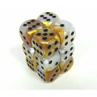 12 d6 Dice Set Chessex GEMINI GOLD  WHITE black 26648 ORO BIANCO nero Dadi Dado Die