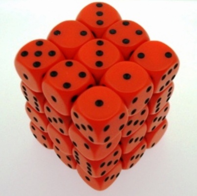 36 d6 Dice Chessex OPAQUE ORANGE BLACK 25803 Dadi