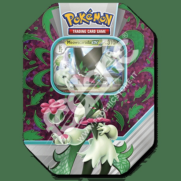 Pokemon Tin da collezione Paldea Partners Meowscarada EX Mazzo Deck Box Metallo INGLESE immagine 1