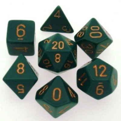 7 Dice Chessex OPAQUE DUSTY GREEN COPPER 25415 Dadi
