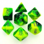 7 Dice Chessex GEMINI GREEN YELLOW 26454 Dadi