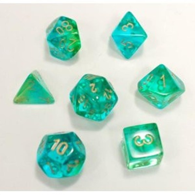 7 Die Set Chessex GEMINI GREEN  TEAL Dice VERDE CIANO Dadi Dado 26438