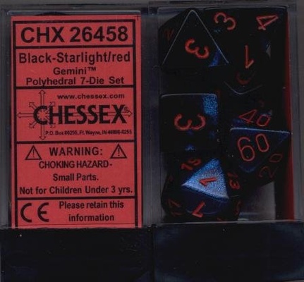 7 Dice Chessex GEMINI BLACK STARLIGHT RED 26458 Dadi