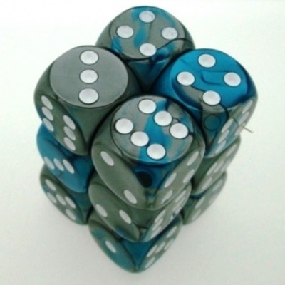 12 d6 Dice Chessex GEMINI STEAL TEAL 26656 Dadi ACCIAIO CIANO