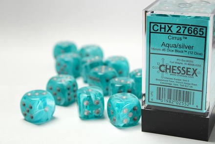 12 d6 Dice Chessex Cirrus AQUA SILVER 27665 Dadi