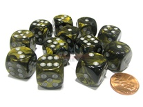 12 d6 Dice Chessex LEAF BLACK GOLD SILVER 27618 Dadi