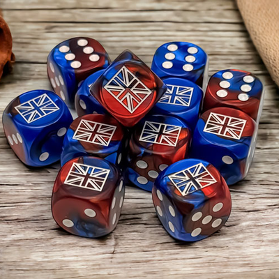 12 d6 Dice Chessex GREAT BRITAIN War Dice GEMINI BLUE RED white 29064 Dadi