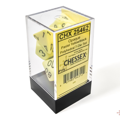 7 Dice Set Chessex PASTEL YELLOW black 25462 Dadi