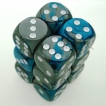 12 d6 Dice Chessex GEMINI STEAL TEAL 26656 Dadi ACCIAIO CIANO