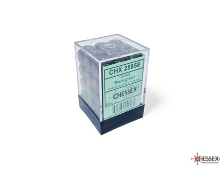 12 D6 Dice Set Chessex OPAQUE BLACK GREEN 25858 Dadi