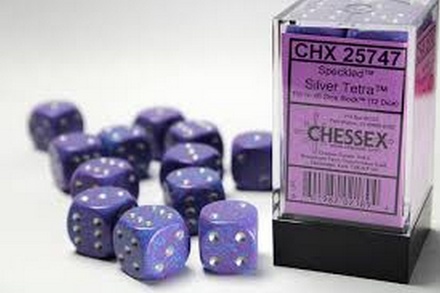 12 d6 Dice Chessex SPECKLED SILVER TETRA  PURPLE 25747 Dadi