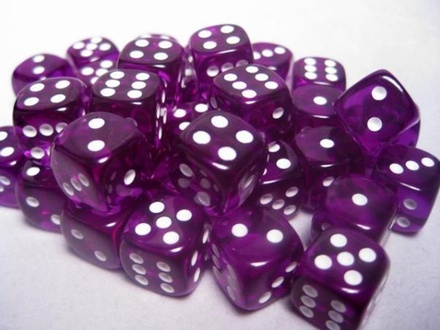 36 d6 Dice Chessex TRANSLUCENT PURPLE WHITE 23807 Dadi