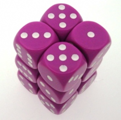 12 d6 Dice Chessex OPAQUE LIGHT PURPLE WHITE 25627 Dadi