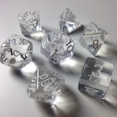 7 Dice Chessex TRANSLUCENT CLEAR WHITE Dadi 23071