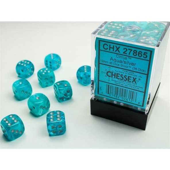 36 d6 Dice Chessex Polyedral CIRRUS AQUA SILVER 27865 Dadi immagine 1