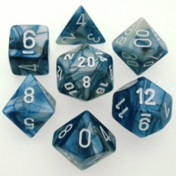7 Die Set Chessex LUSTROUS SLATE white Dice ARDESIA bianco Dadi Dado 27490 immagine 1