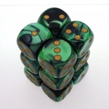 12 d6 Dice Chessex GEMINI BLACK GREEN 26639 Dadi