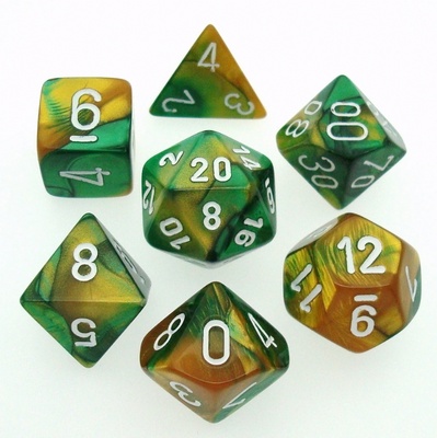 7 Dice Chessex GEMINI GOLD GREEN 26425 Dadi