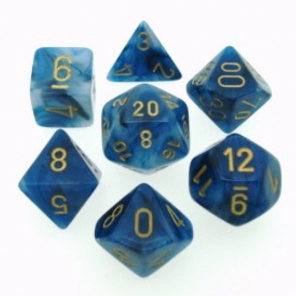 7 Die Set Chessex PHANTOM TEAL gold Dice CIANO oro Dadi Dado 27489 immagine 1