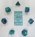 7 Dice Chessex GEMINI BLUE TEAL GOLD 26459 Dadi