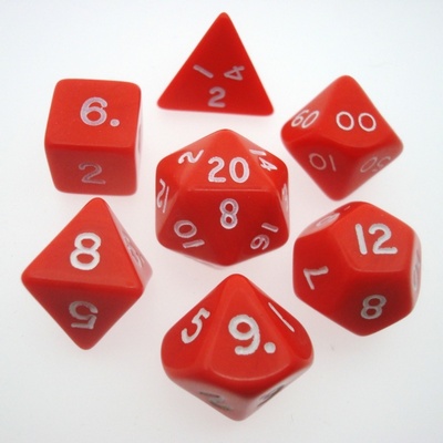 7 Dice Chessex OPAQUE RED WHITE 25404 Dadi