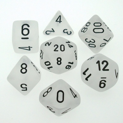 7 Dice Chessex FROSTED CLEAR 27401 Dadi