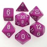 7 Dice Chessex OPAQUE LIGHT PURPLE WHITE 25427 Dadi