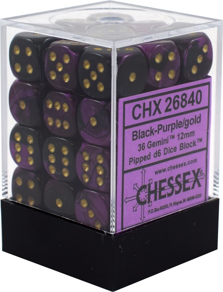 36 d6 Dice Chessex Gemini BLACK PURPLE Dadi 26840 NERO VIOLA immagine 1