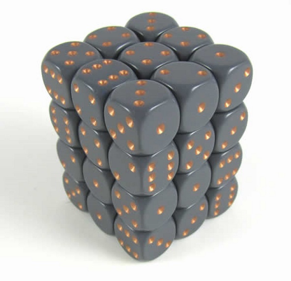 36 d6 Dice Chessex OPAQUE DARK GREY COPPER 25820 Dadi immagine 1