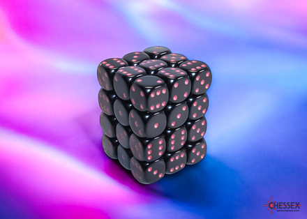 12 d6 Dice Chessex Opaque Black Pink  25848 Dadi