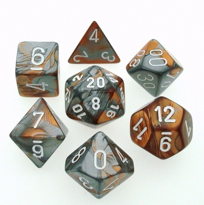 7 Dice Chessex GEMINI COPPER STEEL RAME ACCIAIO Dadi 26424