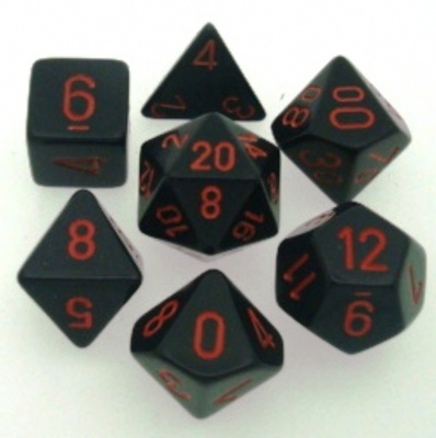 7 Dice Chessex OPAQUE BLACK RED 25418 Dadi