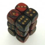 12 d6 Dice Chessex GEMINI BLACK RED GOLD 26633 Dadi