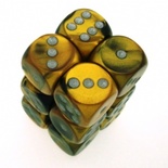 12 d6 Dice Chessex GEMINI BLACK GOLD 26651 Dadi