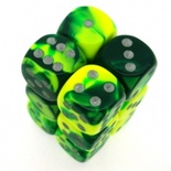 12 d6 Dice Chessex GEMINI GREEN YELLOW 26654 Dadi