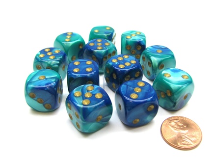 12 d6 Dice Chessex Gemini Polyhedral BLUE TEAL 26659 Dadi BLU ACQUA