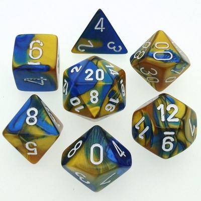 7 Dice Chessex GEMINI BLUE GOLD BLU ORO 26422 Dadi