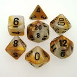 7 Die Set Chessex GEMINI GOLD WHITE Dice ORO BIANCO Dadi Dado 26448