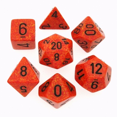 7 Dice Chessex SPECKLED FIRE BLACK 25303 Dadi